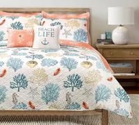 Lush Decor Blu e Corallo Coastal Reef-Set di Biancheria da Letto Reversibile, 7 Pezzi, con Motivo a Conchiglie, Colore, Poliestere, Full/Queen
