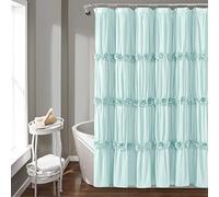 Lush Decor Blue Darla - Tenda da doccia con motivo floreale increspato, stile rustico, 72 x 72 cm