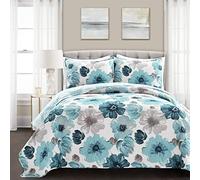 Lush Decor Blue Leah trapunta floreale 3 pezzi reversibile, king size