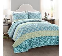 Lush Decor Bohemian Stripe, Cotone, Blu & Verde, Full/Queen