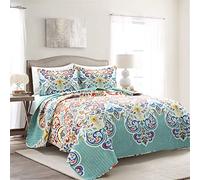 Lush Decor Boho Chic - Set di 3 trapunte in cotone, reversibile, stile oversize, colore: rosso e oceano