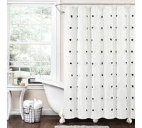 Lush Decor Boho Circle - Tenda da doccia in cotone riciclato ecologico tinto in filo, 183 x 183 cm, colore: nero