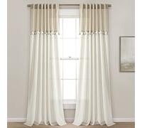 Lush Decor Boho, coppia di tende in finto lino, con nappe colorate, 106,7 x 213,4 cm, lino e bianco sporco
