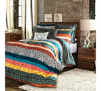 Lush Decor Boho Stripe Set di Biancheria da Letto Double-Face in Stile Bohémien, 7 Pezzi, Poliestere, Turchese e Mandarino, Full/Queen