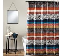 Lush Decor Boho Stripe Tenda da Doccia in Tessuto per Bagno, Design Geometrico e Floreale, colorato, Poliestere, Turchese e Arancione, W 72" x L 72" (1 Panels)