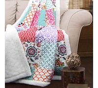 Lush Decor, Brookdale - Coperta Reversibile con Motivo Floreale colorato, 152,4 x 127 cm, 60 x 50 cm, Colore: Viola e Turchese