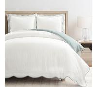 Lush Decor Coastal Chic - Set copripiumino con bordo smerlato blu/bianco, set da 3 pezzi, per letto king