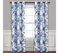 Lush Decor, Coppia di Pannelli per Tenda Oscurante per Finestra, con Occhielli isolati, Motivo Uccelli e Fiori, Colore Bianco e Blu, 213,4 x 96,5 cm