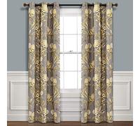 Lush Decor, Coppia di pannelli per tenda oscurante per finestra, con occhielli isolati, motivo uccelli e fiori, colore grigio e giallo, 241,3 x 96,5 cm