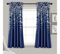 Lush Decor Coppia di tende a pannello filtranti per la luce con fiori piangenti, 132 x 160 cm + 5 cm di testa, blu navy, affascinanti e moderne tende floreali per soggiorno, sala da pranzo e camera da