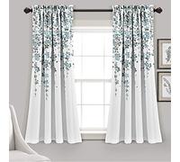 Lush Decor Coppia di tende a pannello filtranti per la luce dei fiori piangenti, 132 x 160 cm + 5 cm di intestazione, blu e grigio, affascinanti e moderne tende floreali per soggiorno, sala da pranzo