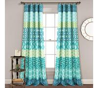Lush Decor Coppia di tende per finestre a strisce bohémien, 132 x 213 cm (larghezza x lunghezza), blu e verde, tende lunghe colorate, decorazione stravagante e bohémien, per camera da letto, soggiorno