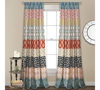 Lush Decor Coppia di tende per finestre a strisce bohémien, 132 x 274 cm (larghezza x lunghezza), colore: turchese e arancione, tende colorate extra lunghe, decorazione bohémien per camera da letto,