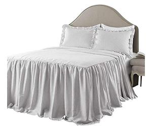 Lush Decor Copriletto a righe grigio vintage chic stile casale leggero 3 pezzi set queen size