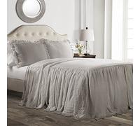 (TG. King) Lush Decor Copriletto con gonna a volant, poliestere, grigio, king si