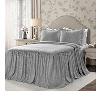 Lush Decor - Copriletto in rigatino leggero, in stile rustico vintage Chic, per letto matrimoniale, set da 3 Pezzi, colore: nero