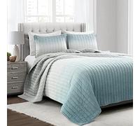 Lush Decor Crinkle Ombre - Set copripiumino 3 pezzi, blu e grigio, king size