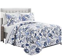 Lush Decor Cynthia Jacobean - Set di biancheria da letto reversibile, 3 pezzi, per letto king size, colore: blu