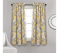 Lush Decor Dolores - Coppia di pannelli filtranti per finestre, 132 cm di larghezza x 160 cm di lunghezza, colore giallo, con stampa floreale con uccellini, tende Grandmillennial & French Country -