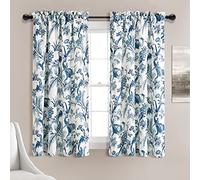Lush Decor, Dolores, Coppia di tende a pannello filtranti per finestre, 132 x 160 cm (larghezza x lunghezza), colore: blu, con stampa floreale con uccellini, tende stile Grandmillennial e country