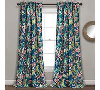 Lush Decor, Dolores, Coppia di tende a pannello filtranti per finestre, 132 x 274 cm (larghezza x lunghezza), colore: blu navy e multicolore, con stampa floreale con uccellini, tende stile