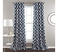 Lush Decor Edward - Coppia di tende oscuranti per finestra, motivo traliccio, 241,3 x 132,1 cm, colore: blu navy