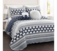 Lush Decor Elephant Stripe 4 Piece Quilt Set Twin Navy