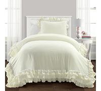 Lush Decor Ella Parisian, Set copriletto vintage chic in pizzo con increspature, 2 pezzi, misura doppio XL, colore: avorio