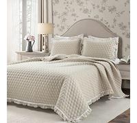 Lush Decor Ella - Set copripiumino in 3 pezzi, stile vintage, chic, con volant e pizzo, colore: Neutrale