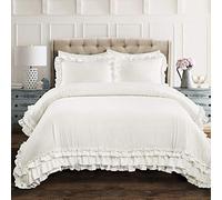 Lush Decor Ella Shabby-Chic - Set di 3 trapunte da regina in pizzo con volant (bianco)
