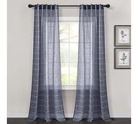 Lush Decor Farmhouse Coppia di tende a pannello con passanti e tasca per asta, 96 x 213 cm, colore: blu navy