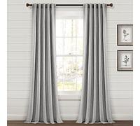 Lush Decor Farmhouse - Coppia di tende da finestra, in cotone tinto in filo, 213,4 x 101,6 cm, colore: Nero