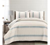 Lush Decor Farmhouse - Set copripiumino a righe, 3 pezzi, colore: blu/lime