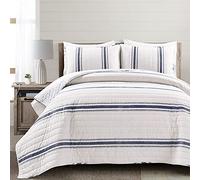 Lush Decor Farmhouse - Set copripiumino a righe, 3 pezzi, colore blu navy, king size