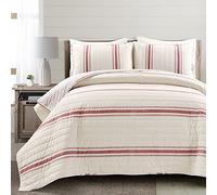 Lush Decor Farmhouse - Set copripiumino a righe, 3 pezzi, per letto king size, colore: rosso/lime