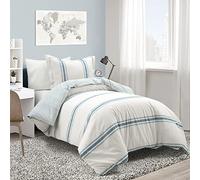 Lush Decor Farmhouse - Set copripiumino a righe Back to Campus, 100% cotone, 2 pezzi, colore: blu