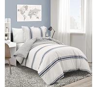 Lush Decor Farmhouse - Set copripiumino a righe Back to Campus, 100% cotone, 2 pezzi, colore: blu navy
