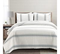 Lush Decor Farmhouse - Set copripiumino reversibile in cotone, 3 pezzi, colore grigio scuro, king size