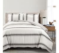 Lush Decor Farmhouse - Set copripiumino reversibile in cotone, 3 pezzi, colore: nero, pieno/regina