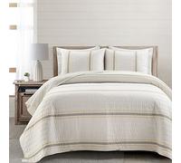 Lush Decor Farmhouse - Set di 3 trapunte reversibili in cotone, motivo a righe, colore: Giallo e grigio, per letto king size