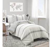 Lush Decor Farmhouse Stripe Back to Campus - Set copripiumino in 100% cotone, 2 pezzi, colore: grigio