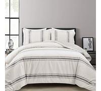 Lush Decor Farmhouse Stripe - Set copripiumino da 3 pezzi, king size, grigio