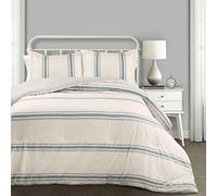 Lush Decor Farmhouse Stripe - Set copripiumino reversibile in cotone, 3 pezzi, colore: Blu California King