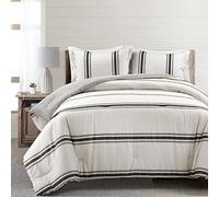 Lush Decor Farmhouse Stripe - Set copripiumino reversibile in cotone, 3 pezzi, colore: nero, California King