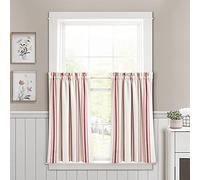 Lush Decor Farmhouse Stripe - Tenda da cucina in cotone riciclato tinto in filo, 73,7 cm di lunghezza x 91,4 cm, colore: Rosso
