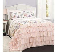 Lush Decor Flutter Butterfly Grazioso copriletto Trapuntato, Cotone Poliestere, Rosa, Full/Queen