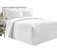 Lush Decor French Country Geo - Set di biancheria da letto con volant, 3 pezzi, per letto matrimoniale, colore: bianco