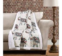 Lush Decor Hati Elephants - Coperta Sherpa, 152,4 x 127 cm, colore: blu navy/turchese