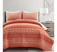 Lush Decor Hygge Geo - Set copripiumino reversibile in cotone, 3 pezzi, colore: arancione bruciato, king size