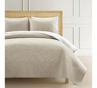 Lush Decor Isla - Set di biancheria da letto double-face con foglie ricamate, in cotone, 3 pezzi, colore neutro/bianco, per letto matrimoniale/matrimoniale, morbido e leggero